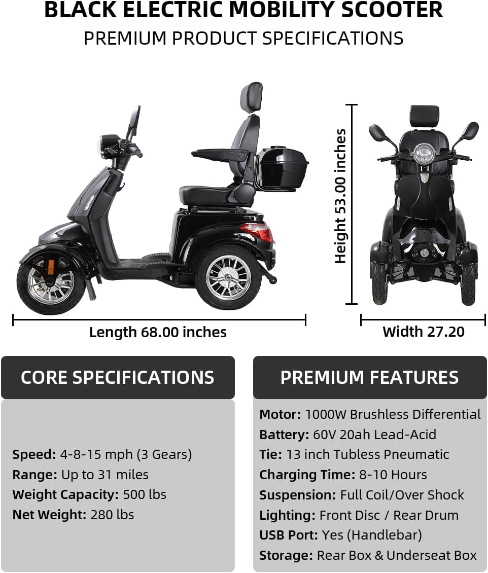 Black | HUAYICUN 1000W heavy-duty all-terrain mobility scooter – image 2