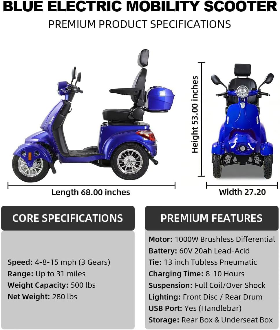 Blue | HUAYICUN 1000W heavy-duty all-terrain mobility scooter – image 2