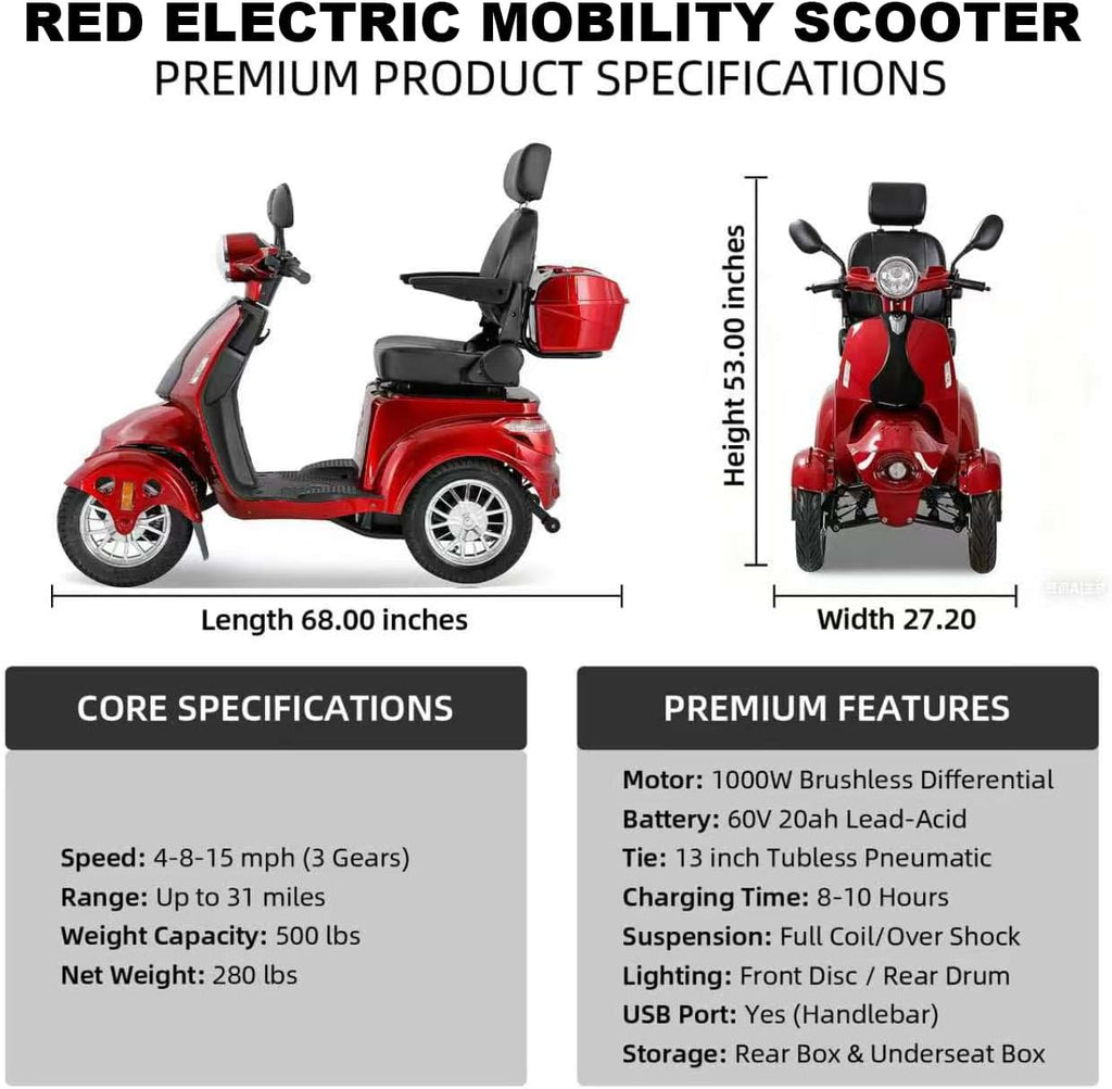 Red | HUAYICUN 1000W heavy-duty all-terrain mobility scooter – image 2