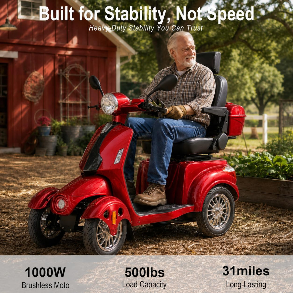 Red | HUAYICUN 1000W heavy-duty all-terrain mobility scooter – image 4