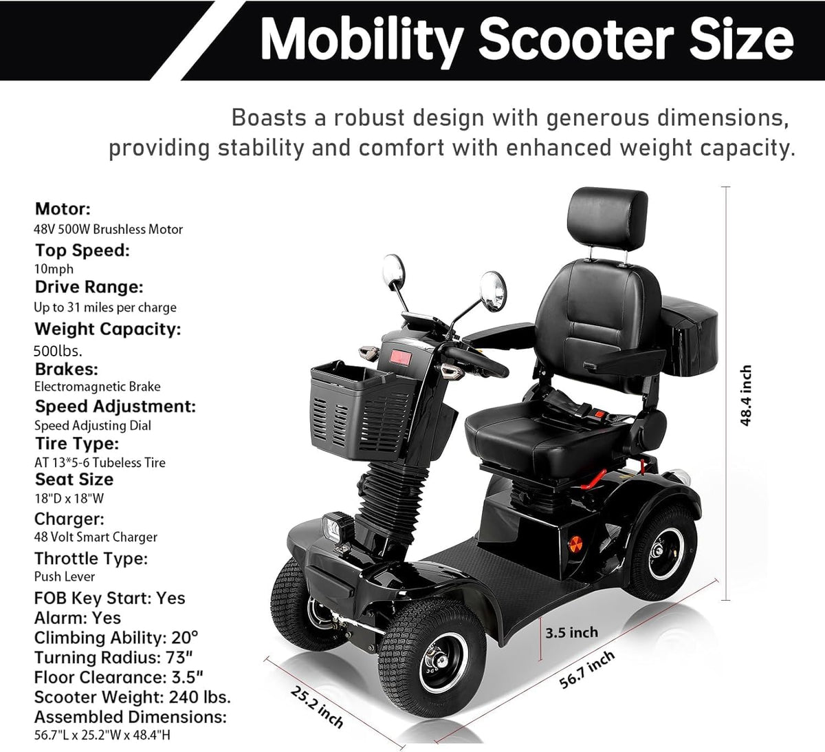 Black | HUAYICUN heavy-duty all-terrain mobility scooter – image 6