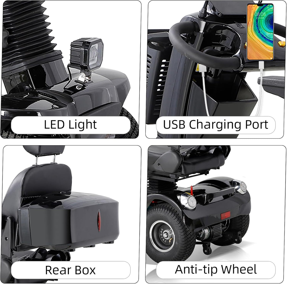 Black | HUAYICUN heavy-duty all-terrain mobility scooter – image 7